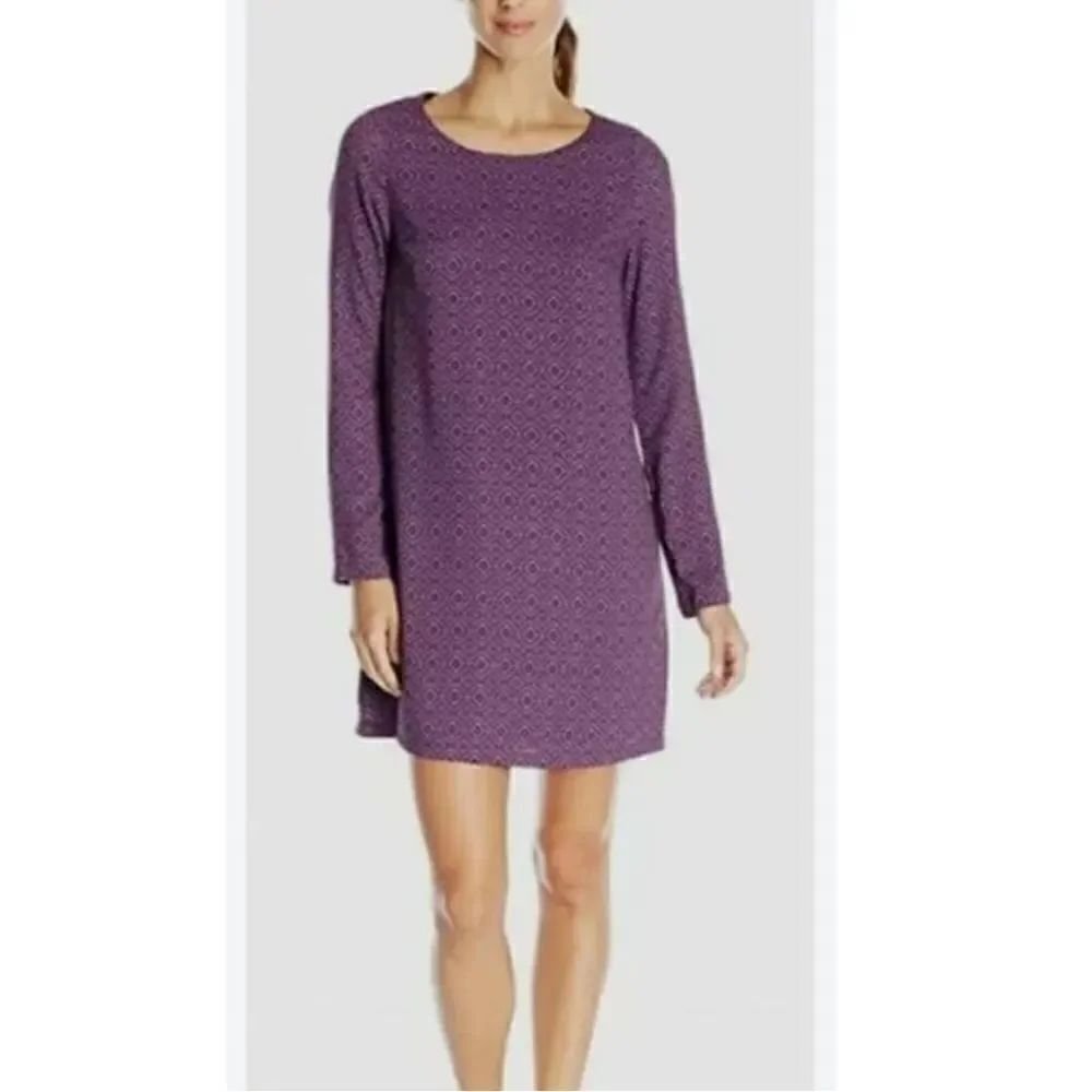 Prana CeCe Purple Long Sleeve Round Neck Mini Shift Dress M